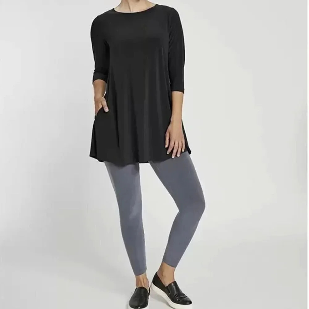 Sympli Hi Low Assymetric Three Quarter Sleeve Tunic Grey Sage